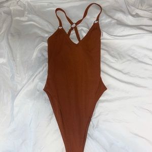 Forever 21 Brown/Red Ribbed BodySuit